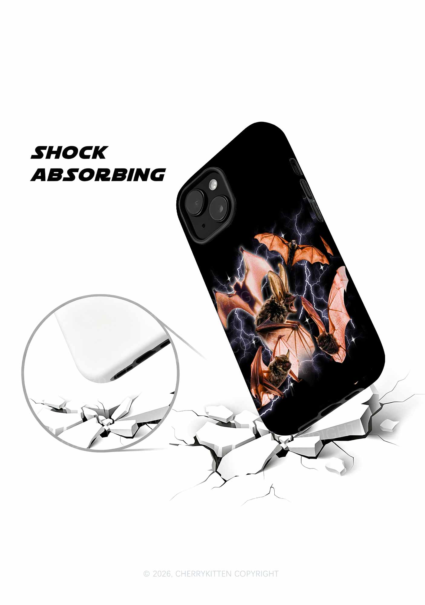 Halloween Bat In Lightning Y2K Phone Case Cherrykitten