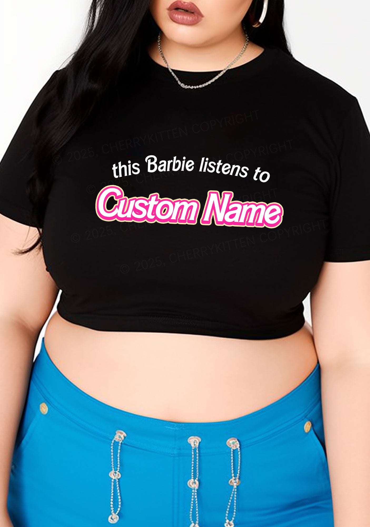 Curvy Listens To Custom Name Y2K Baby Tee Cherrykitten