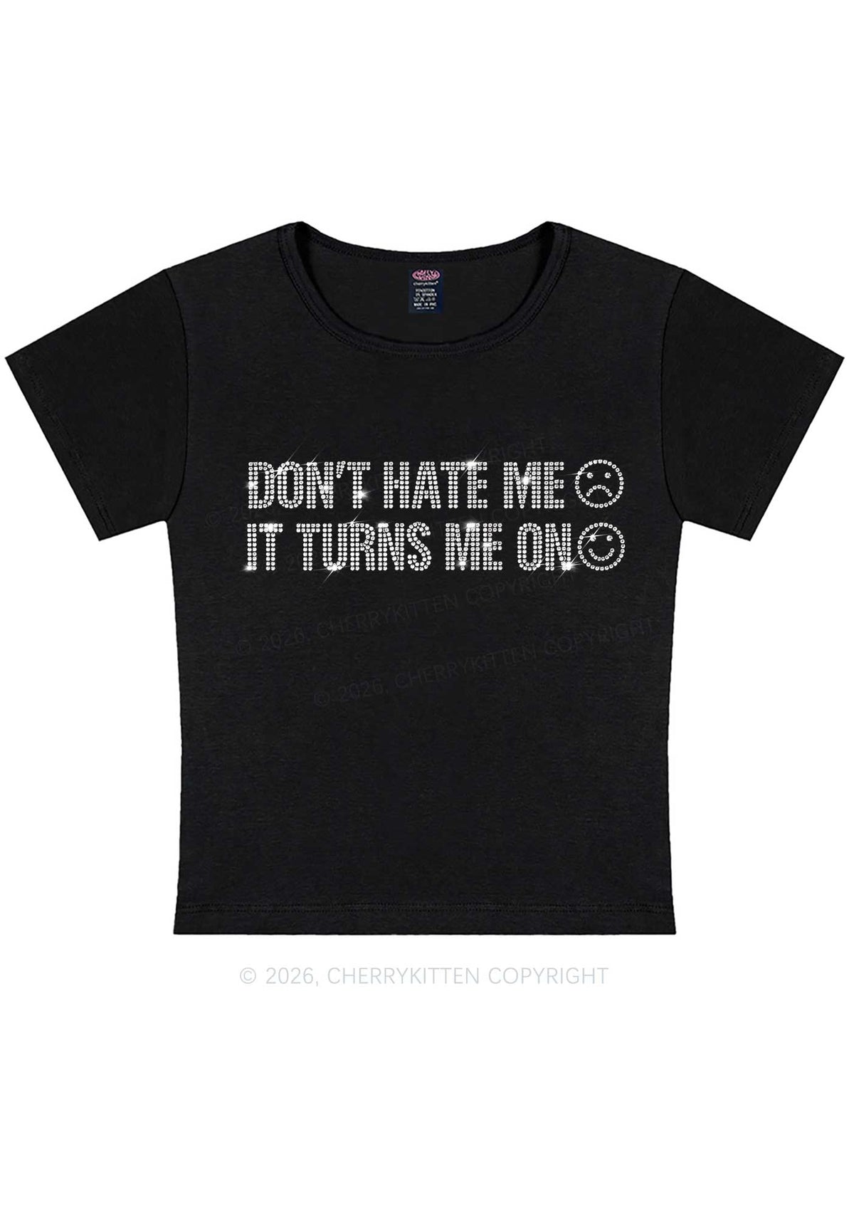 Rhinestone Dont Hate Me Y2K Baby Tee Cherrykitten