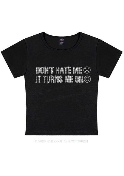 Rhinestone Dont Hate Me Y2K Baby Tee Cherrykitten