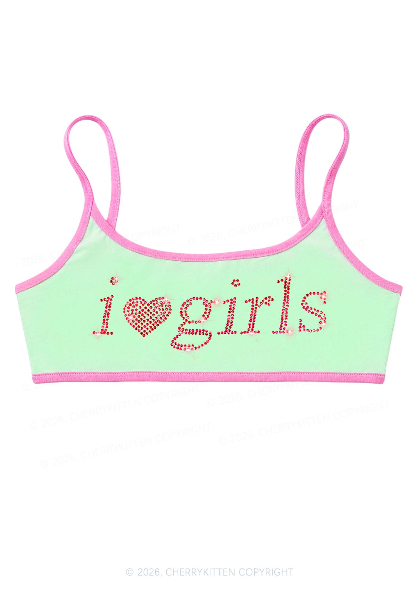 Rhinestone I Love Girls Y2K Super Crop Cami Cherrykitten