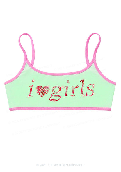 Rhinestone I Love Girls Y2K Super Crop Cami Cherrykitten