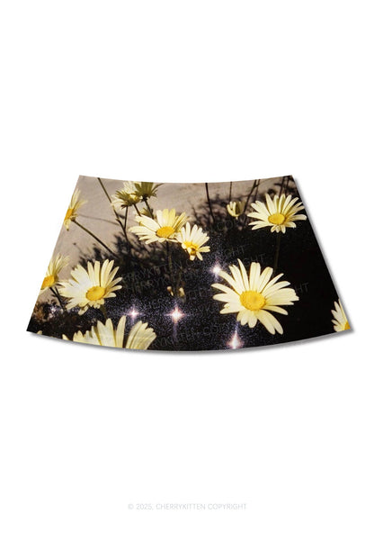 Yellow Daisy Y2K Print Mini Skirt Cherrykitten