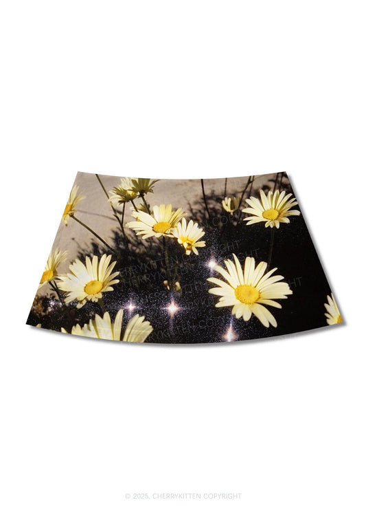Yellow Daisy Y2K Print Mini Skirt Cherrykitten