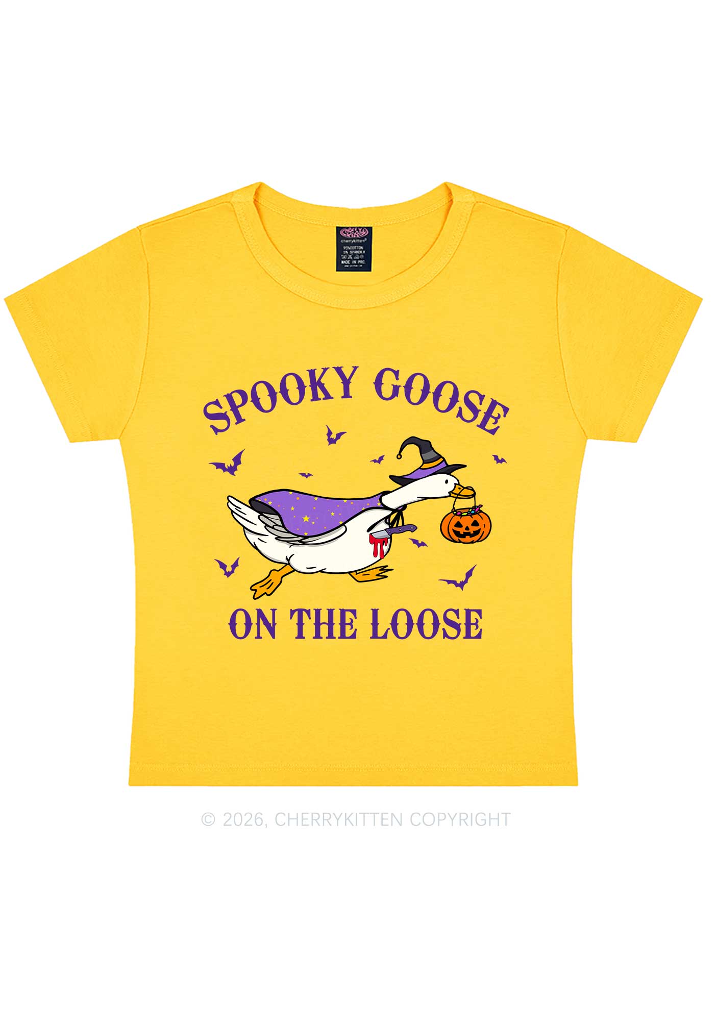 Halloween Spooky Goose On Loose Y2K Baby Tee Cherrykitten