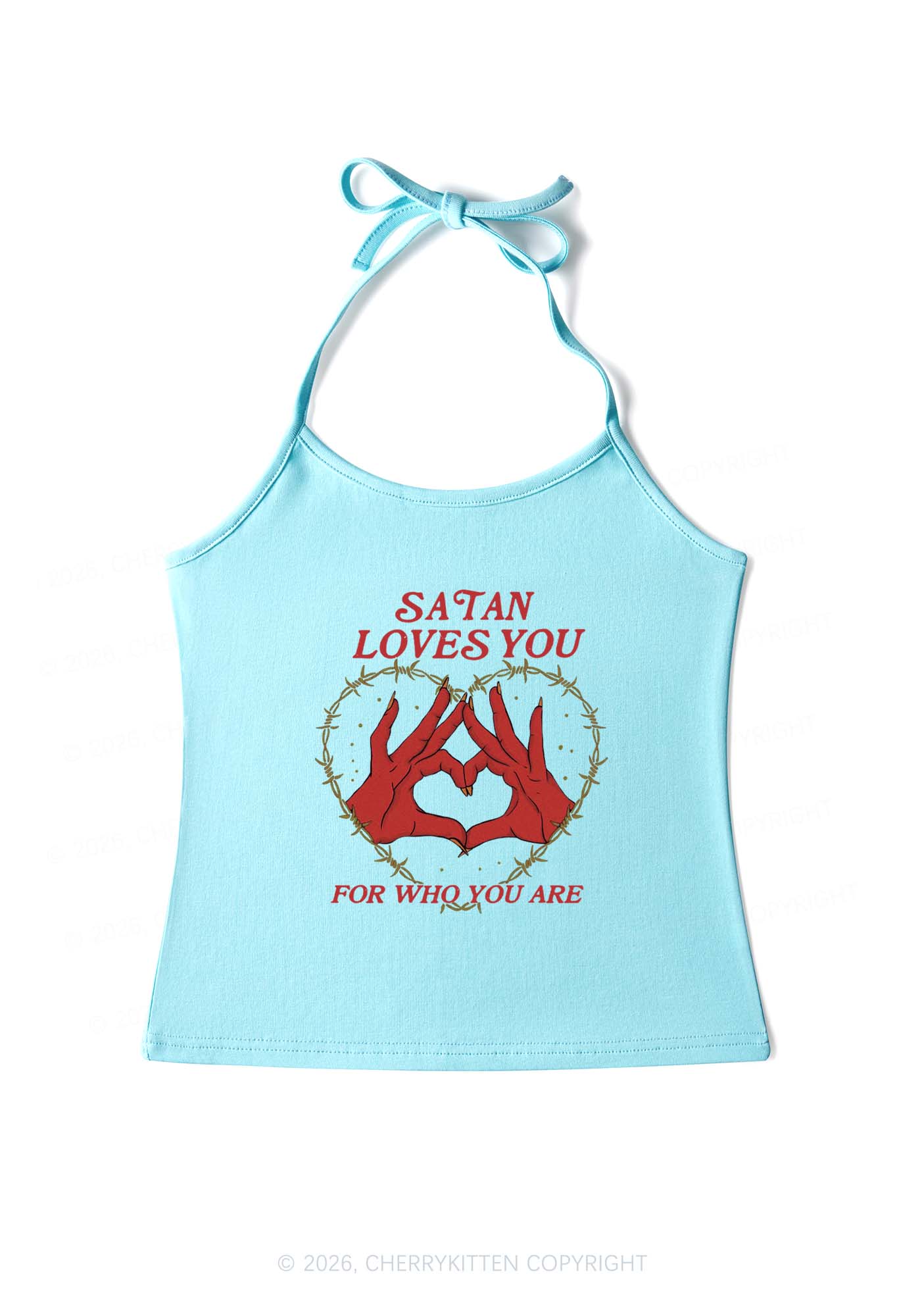 Satan Loves You Heart Halloween Y2K Halter Neck Cami Cherrykitten