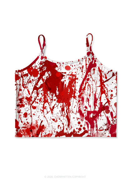 Halloween Red Blood On White Y2K Print Cami Crop Top Cherrykitten