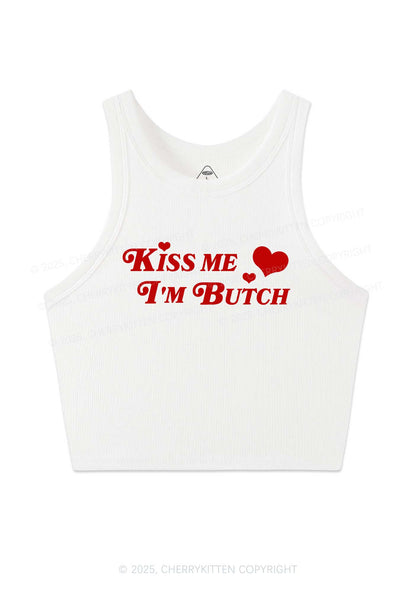 Kiss Me Im Butch Y2K Crop Tank Top Cherrykitten