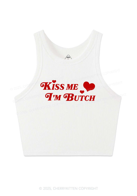 Kiss Me Im Butch Y2K Crop Tank Top Cherrykitten