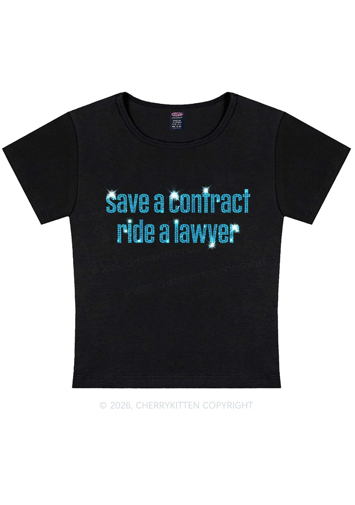 Rhinestone Ride A Lawyer Y2K Baby Tee Cherrykitten