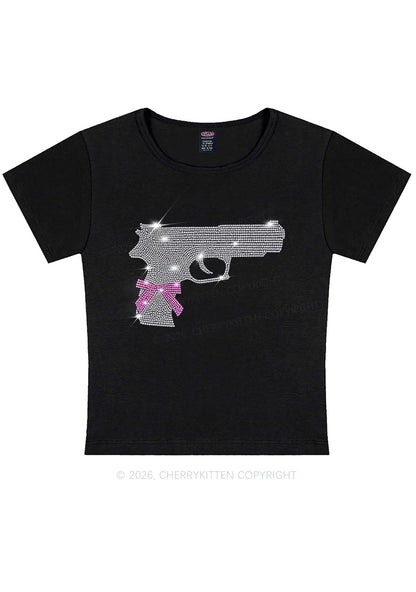 Rhinestone Pink Bow Weapon Y2K Baby Tee Cherrykitten