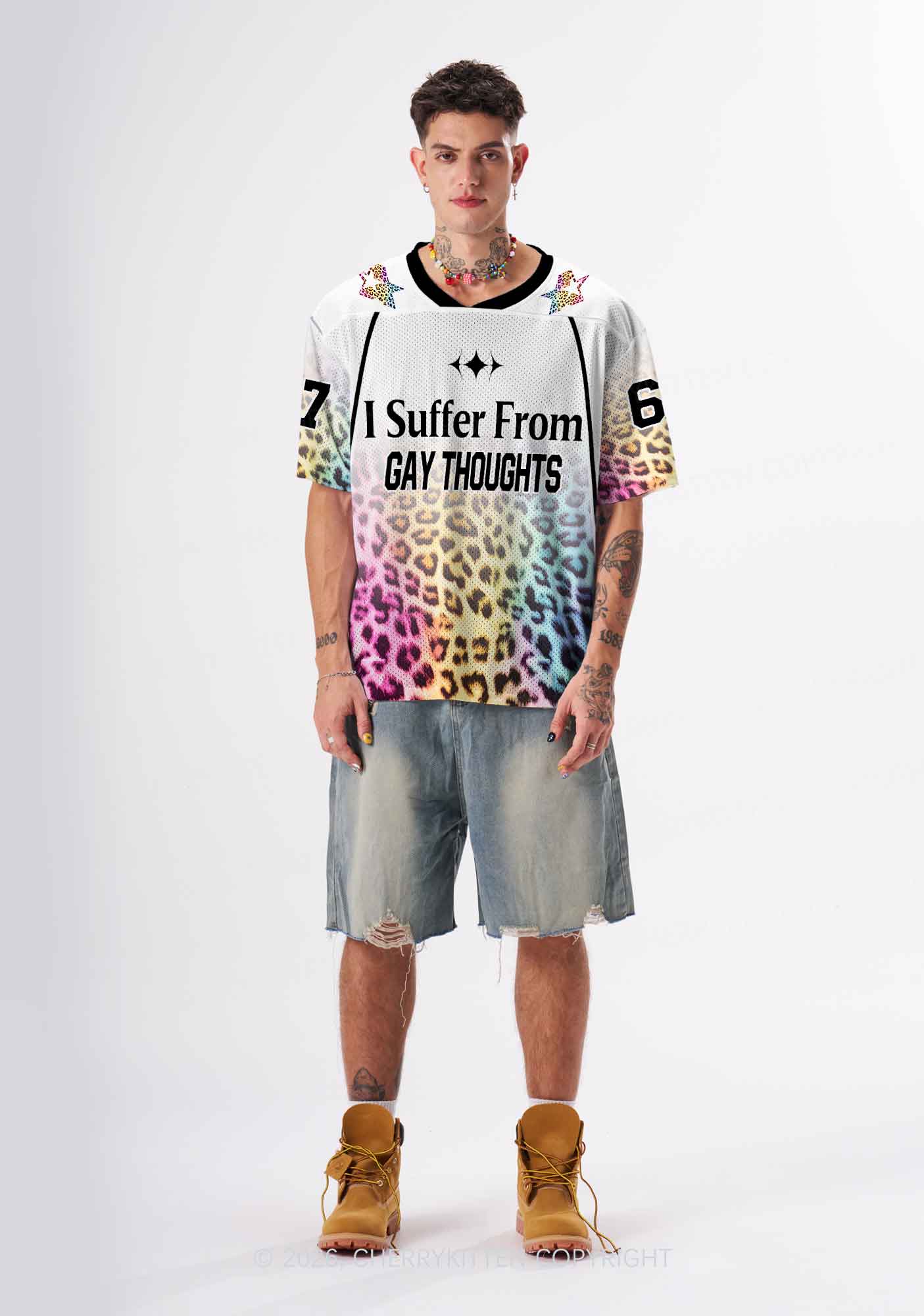 Rainbow Leopard Gay Thoughts Pride Y2K Sport Jersey Shirts Cherrykitten
