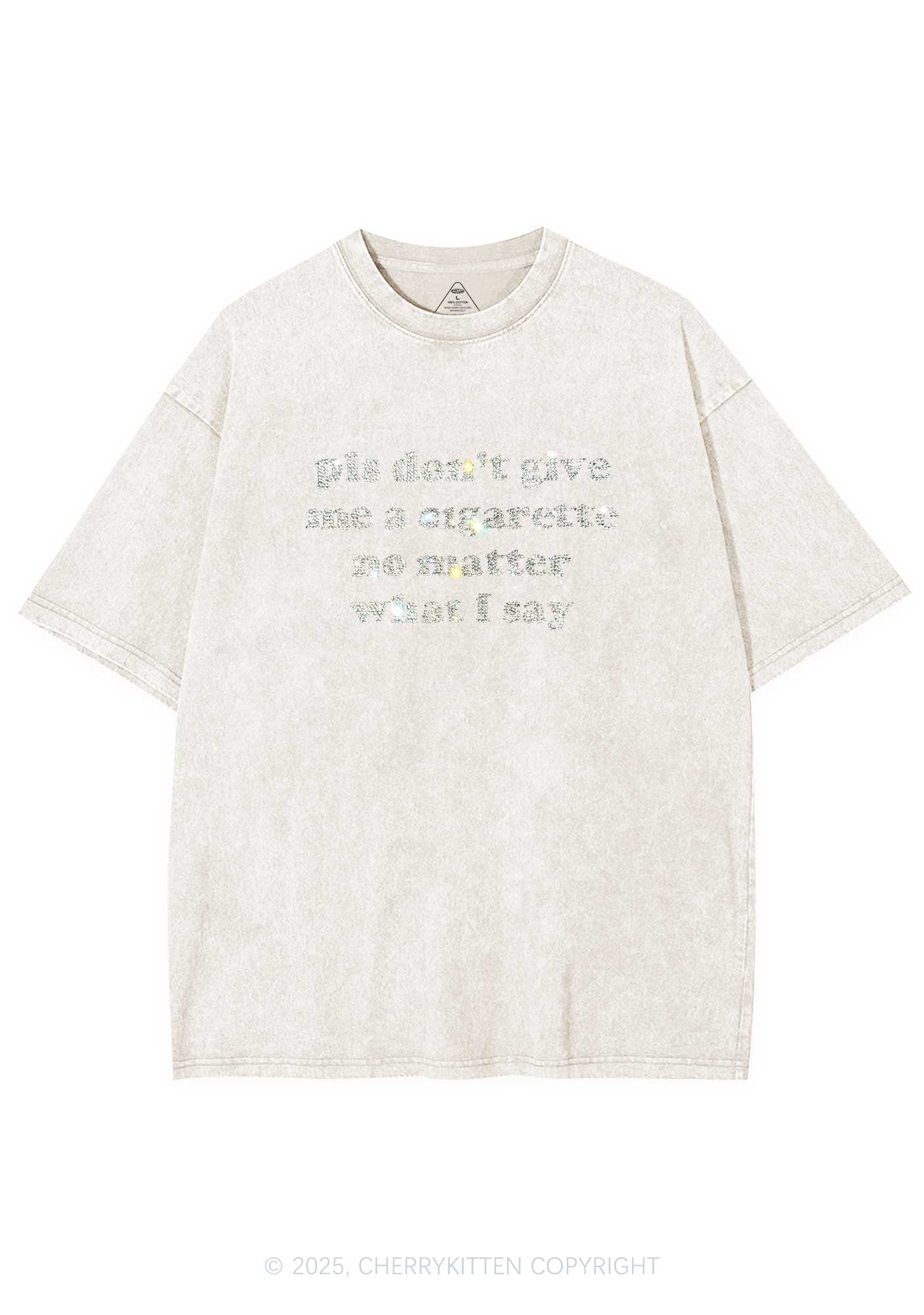 Rhinestone Dont Give Me Cigarette Y2K Shirts Washed Tee Cherrykitten