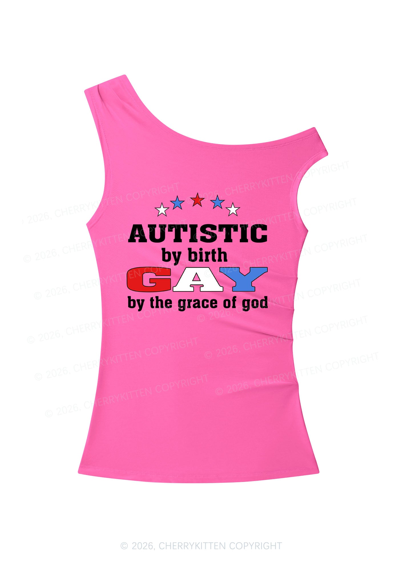 Autistic By Birth Gay Y2K Off Shoulder Tank Top Cherrykitten