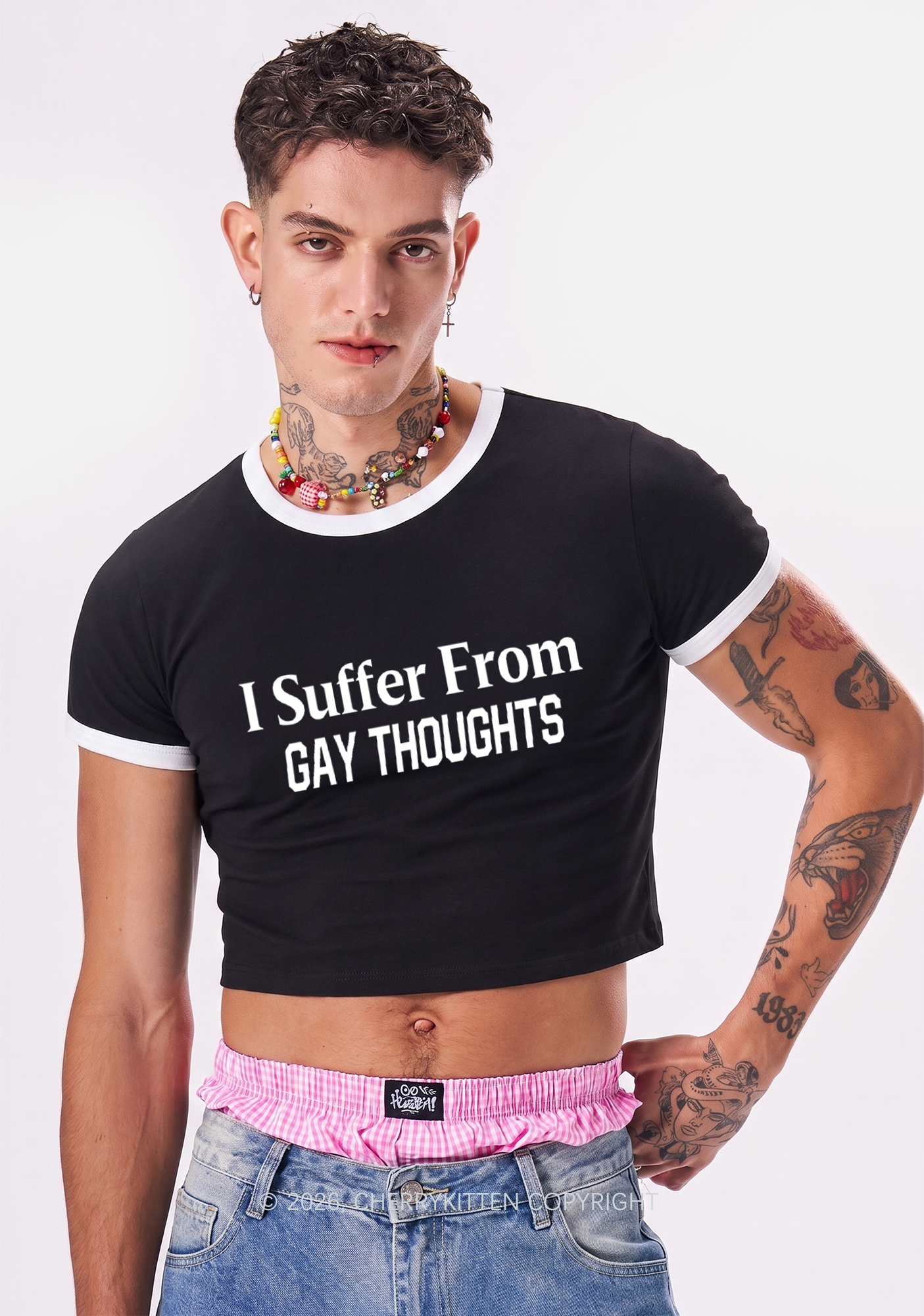 Suffer From Gay Thoughts Pride Y2K Ringer Tee Cherrykitten