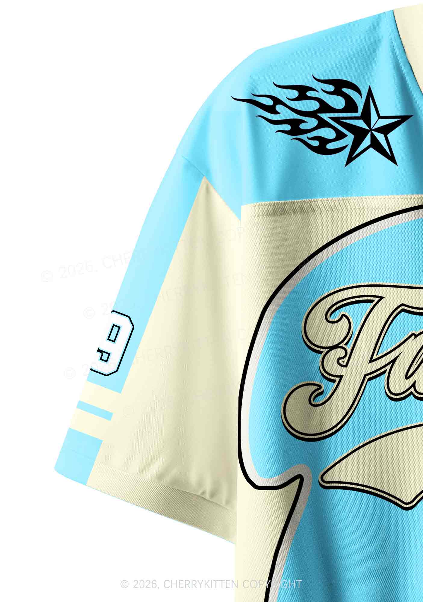 Light Blue Faggot Pride Y2K Crop Sport Jersey Shirts Cherrykitten