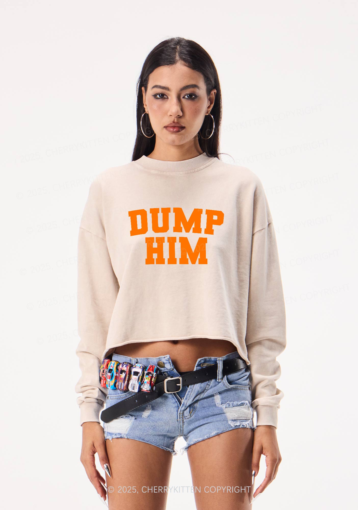 Dump Him Y2K Crop Washed Sweatshirts Cherrykitten