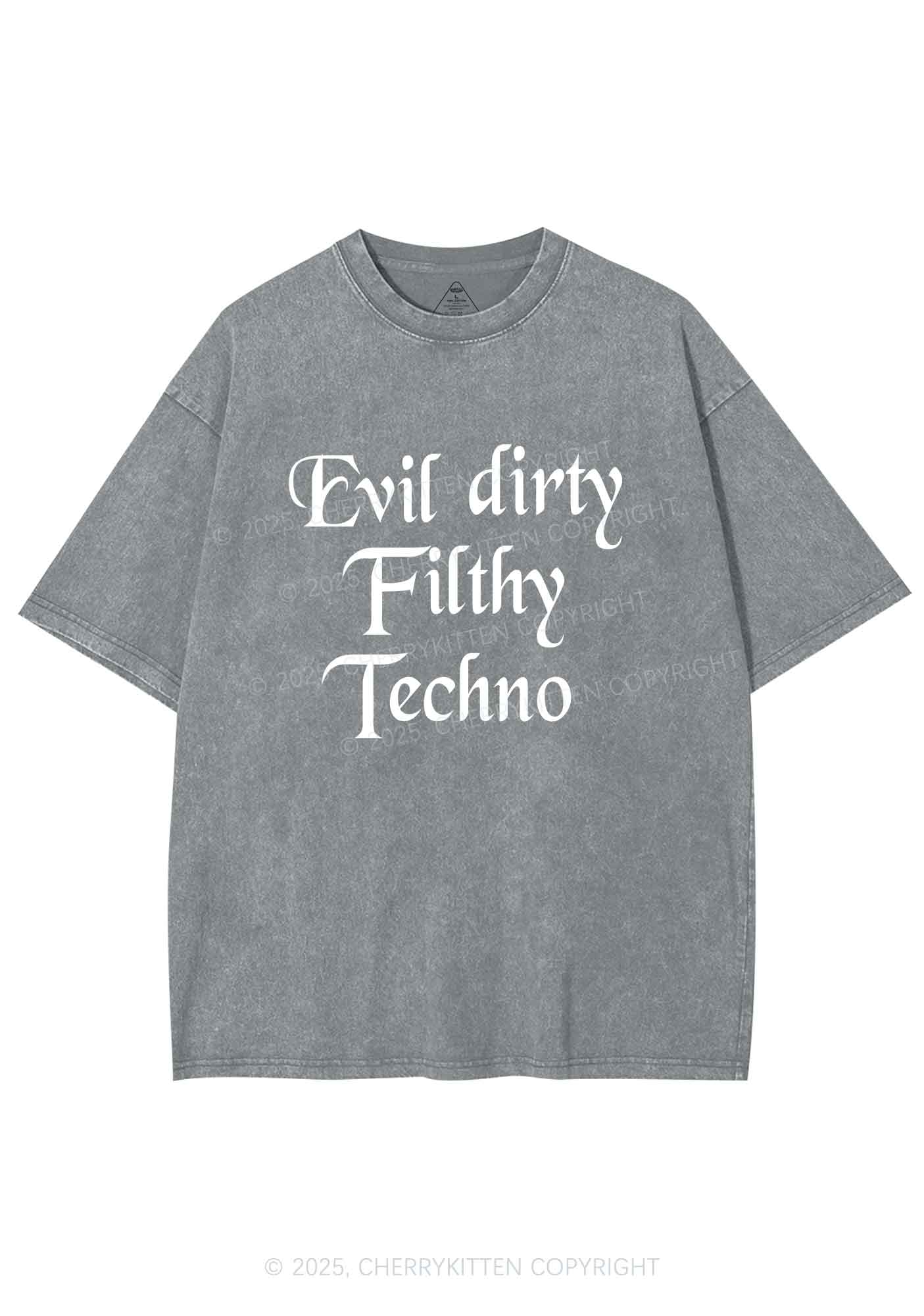 Evil Dirty Filthy Techno Y2K Shirts Washed Tee Cherrykitten