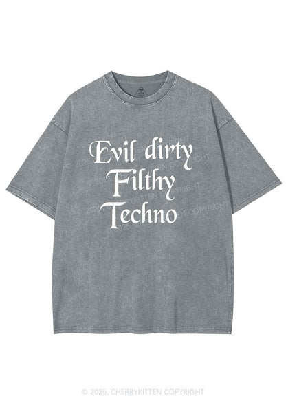Evil Dirty Filthy Techno Y2K Shirts Washed Tee Cherrykitten
