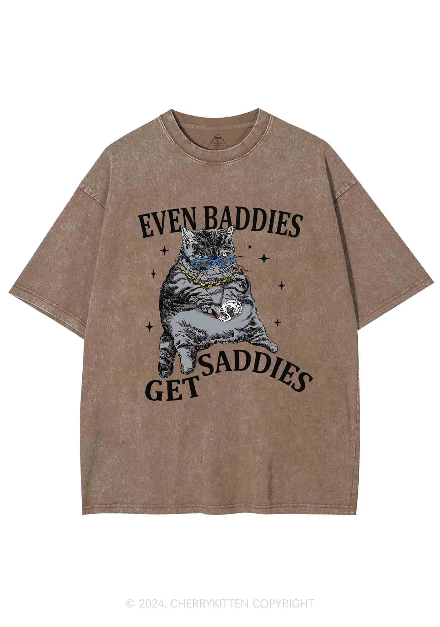 Even Baddies Get Saddies Y2K Washed Tee Cherrykitten