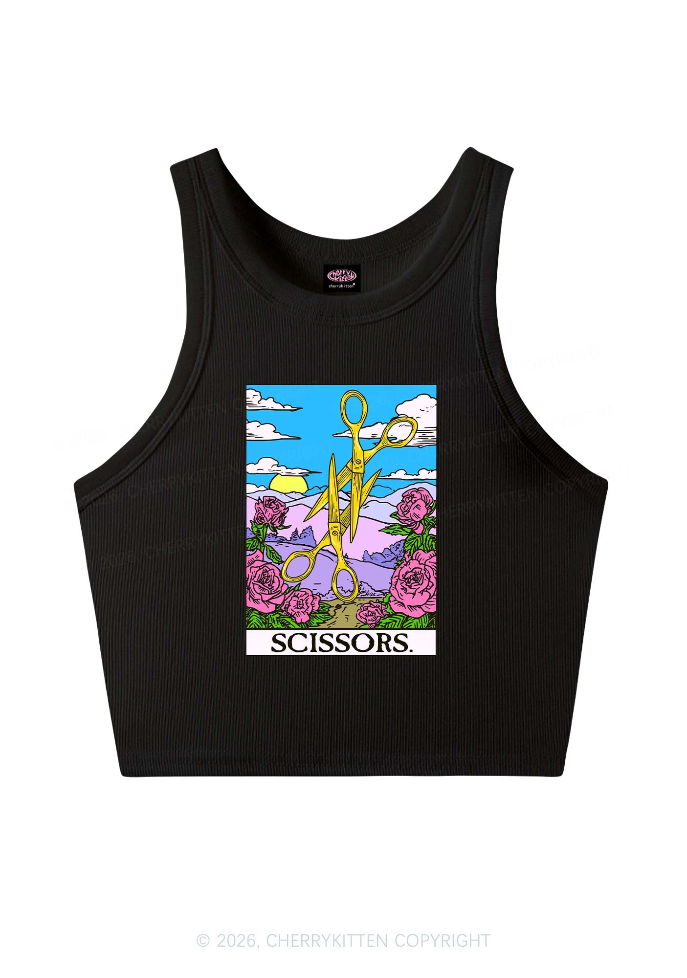 Yellow Scissors Pride Y2K Crop Tank Top Cherrykitten
