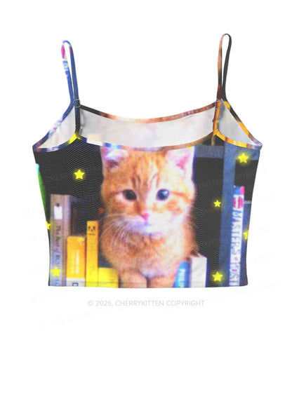 Feline Bookworm Y2K Mesh Cami Tank Cherrykitten