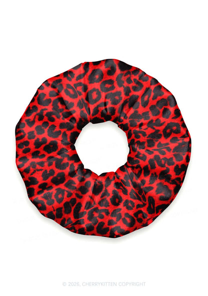 Bright Red Leopard Y2K Hair Scrunchie Cherrykitten
