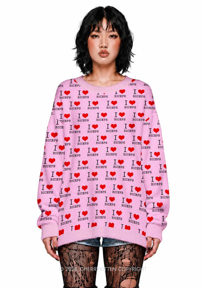 I Love Biceps Y2K Knit Sweatshirt Cherrykitten