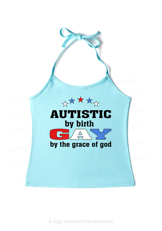 Autistic By Birth Gay Pride Y2K Halter Neck Cami Cherrykitten