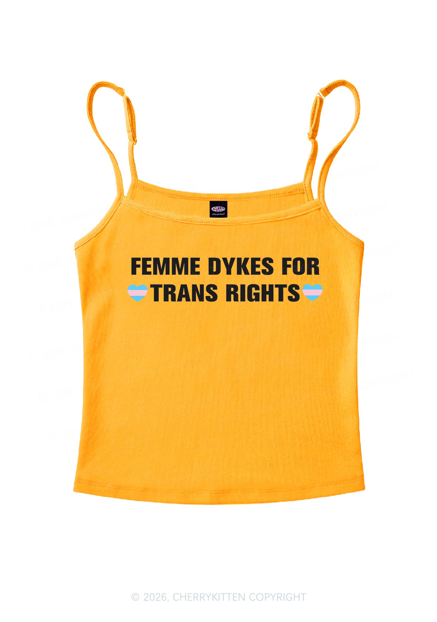 Femme Dykes For Trans Rights Pride Y2K Spaghetti Strap Cami Cherrykitten