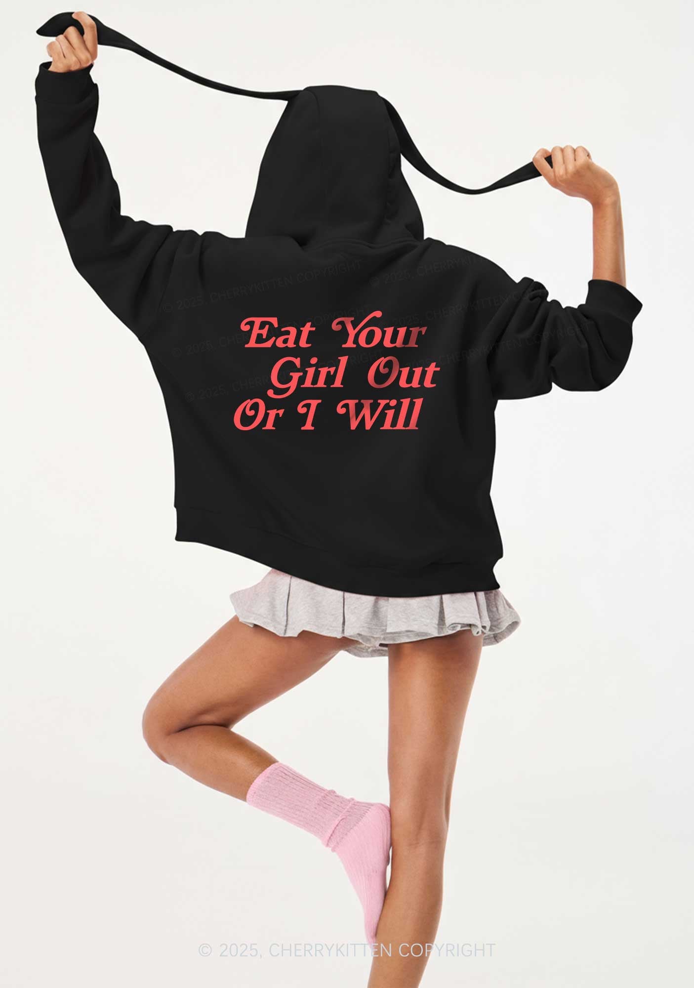 Eat Your Girl Out Pride Y2K Bunny Ear Zip Hoodie Cherrykitten