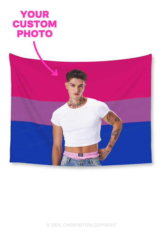 Custom Photo Bisexual Pride Flag Y2K Tapestry Cherrykitten