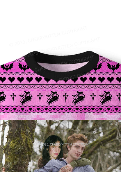 Pink Custom Face Y2K Christmas Knit Sweatshirt Cherrykitten