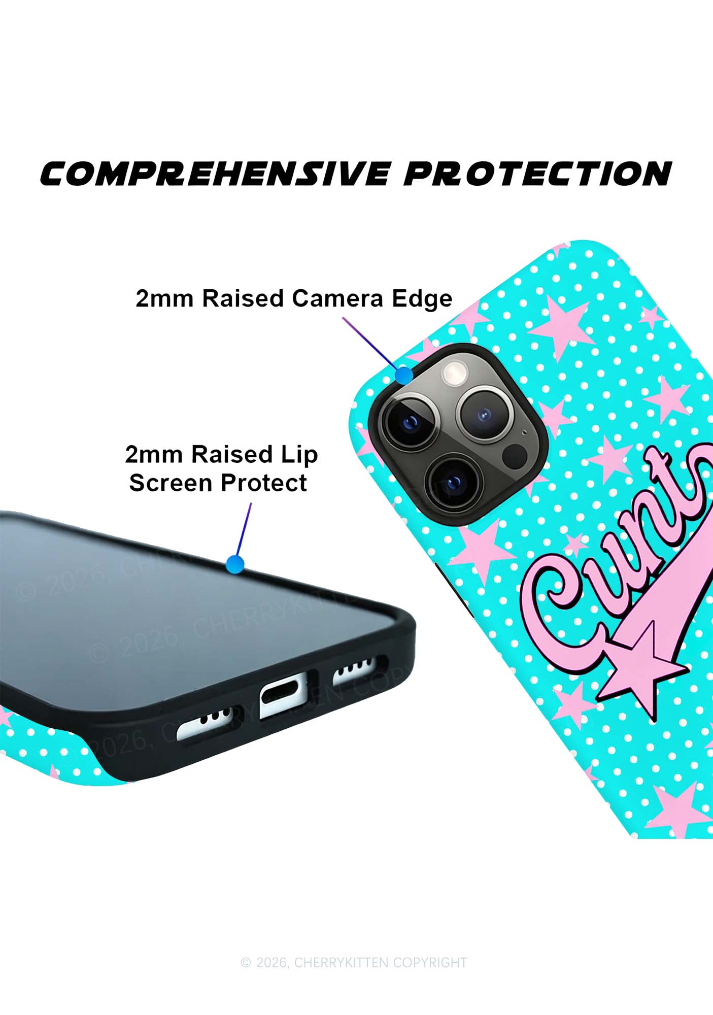 Pink Cxxt On Mint Blue Y2K Phone Case Cherrykitten
