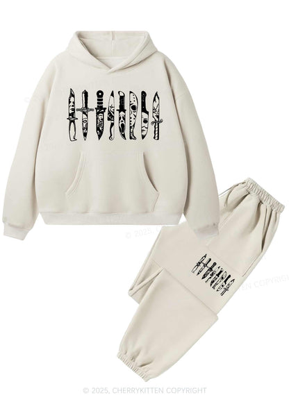 Halloween Grimace Daggers Y2K Fleece Hoodie Set Cherrykitten