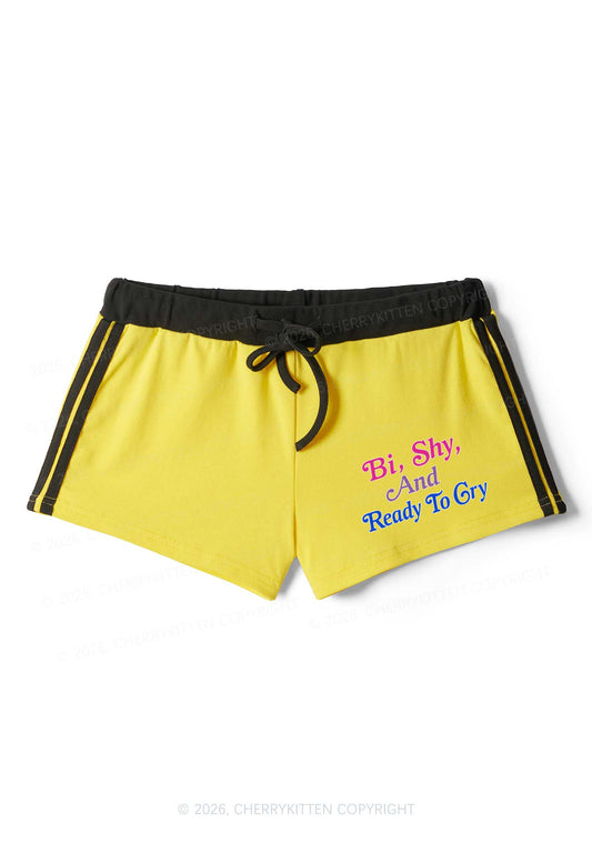 Bi Shy And Ready To Cry Pride Y2K Drawstring Mini Shorts Cherrykitten