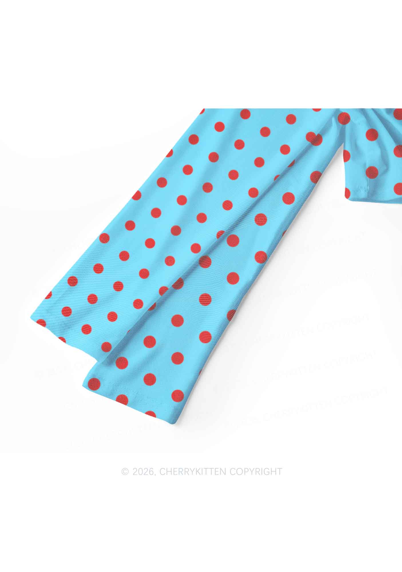 Red Dots On Blue Y2K Mesh Long Sleeve Crop Top Cherrykitten
