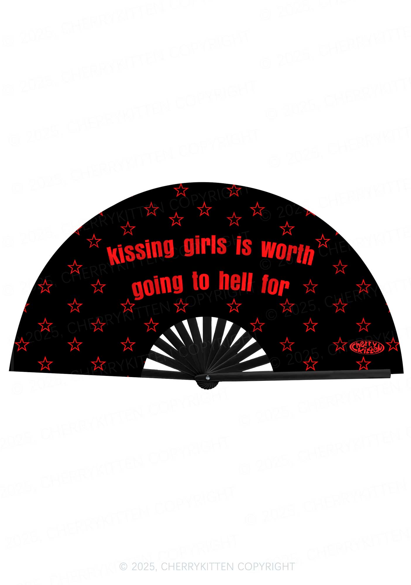 Kissing Girls is Worth Going To Hell Pride Y2K Rave Hand Fan Cherrykitten