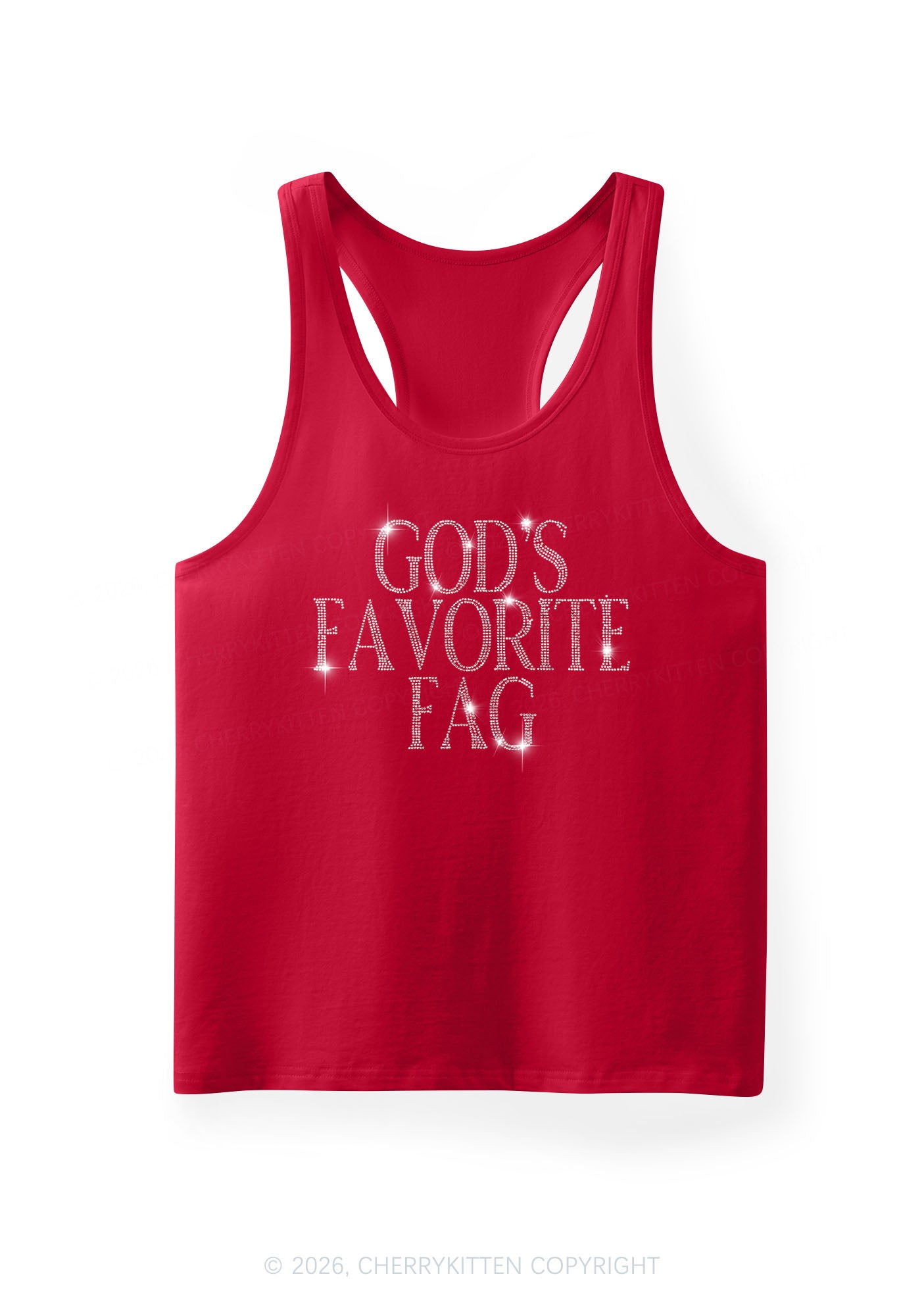 Rhinestone Gods Favorite Fag Pride Y2K Men Racerback Tank Top Cherrykitten