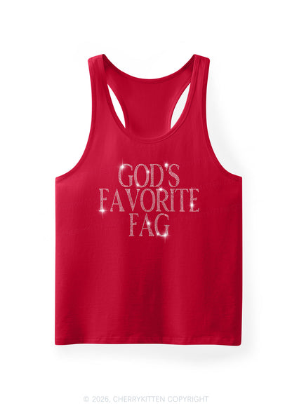 Rhinestone Gods Favorite Fag Pride Y2K Men Racerback Tank Top Cherrykitten