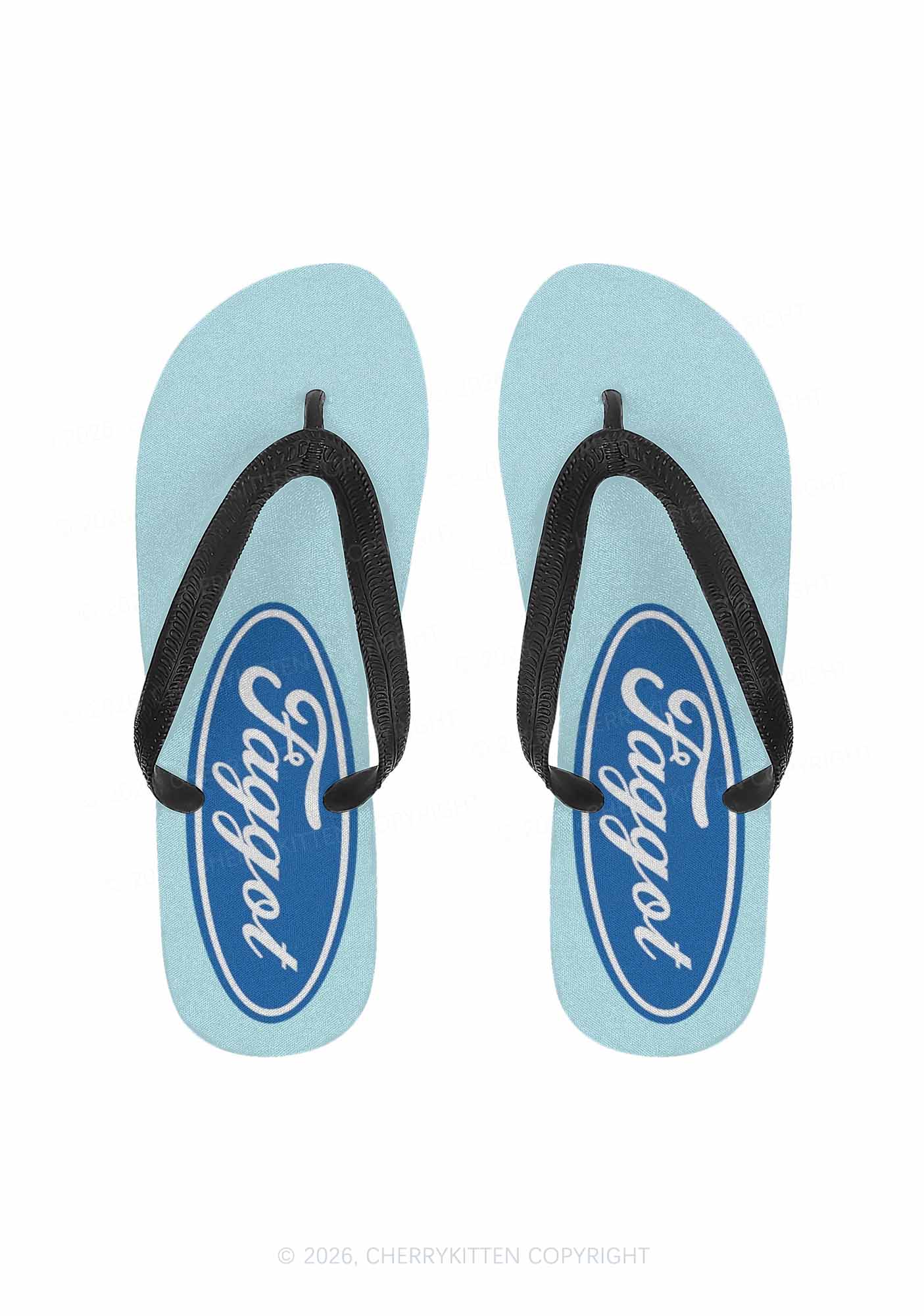 Blue Faggot Pride Y2K Print Flip Flops Cherrykitten