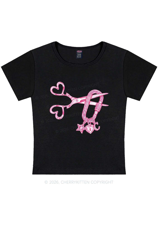 Pink Scissors Lock Charm Pride Y2K Baby Tee Cherrykitten