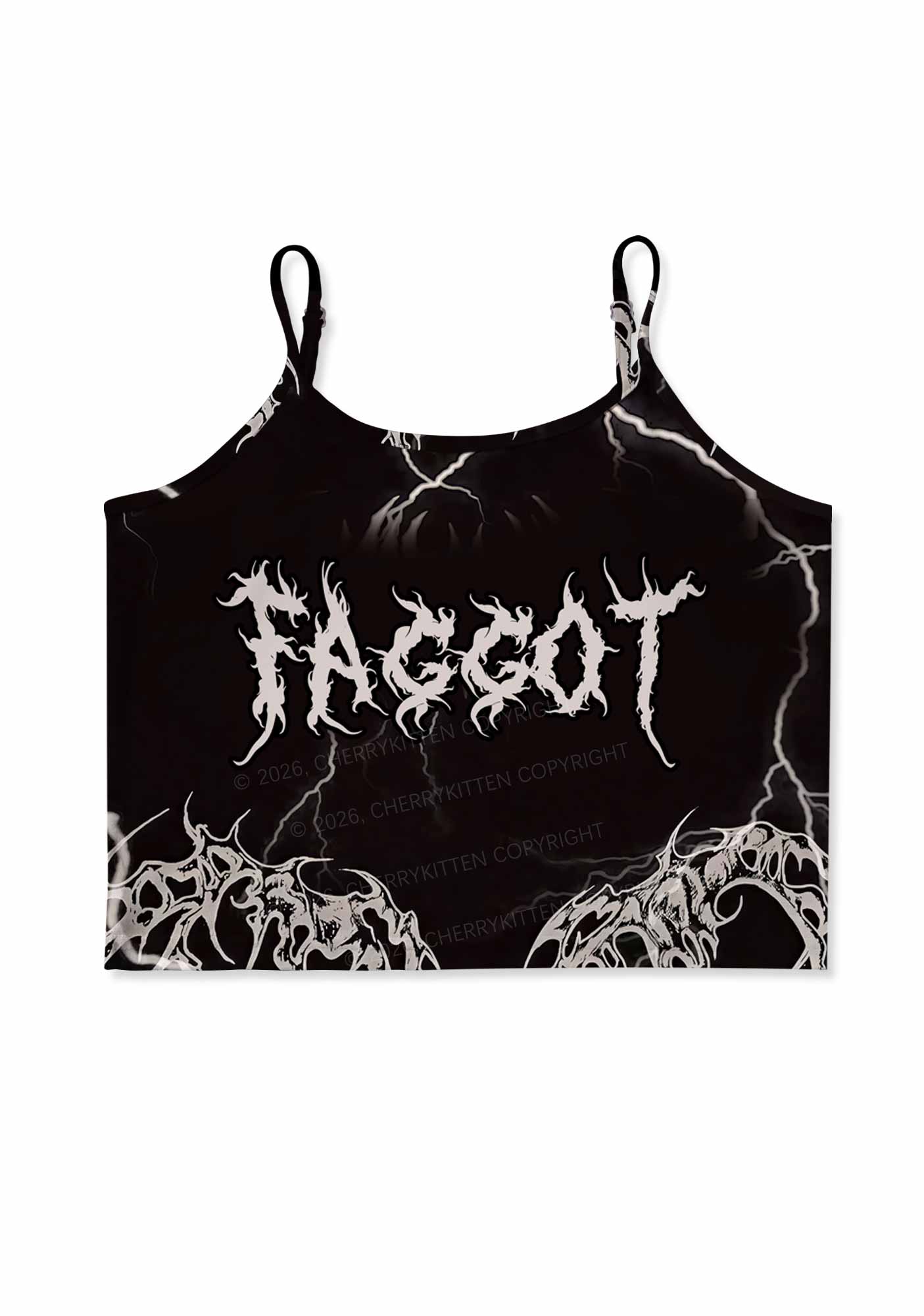 Black Gothic Faggot Pride Y2K Print Cami Crop Top Cherrykitten