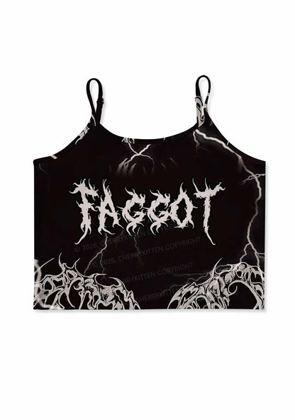 Black Gothic Faggot Pride Y2K Print Cami Crop Top Cherrykitten