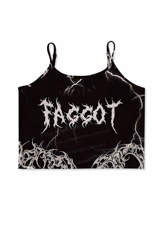 Black Gothic Faggot Pride Y2K Print Cami Crop Top Cherrykitten