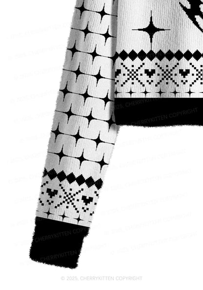 White Cxxt Y2K Christmas Crop Knit Sweatshirt Cherrykitten