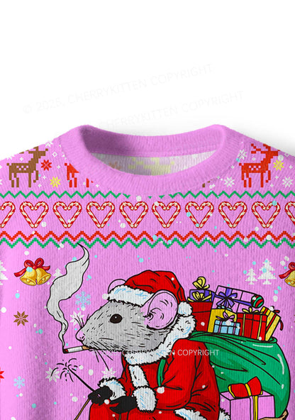 Santa Rat Sledder Y2K Christmas Knit Sweatshirt Cherrykitten