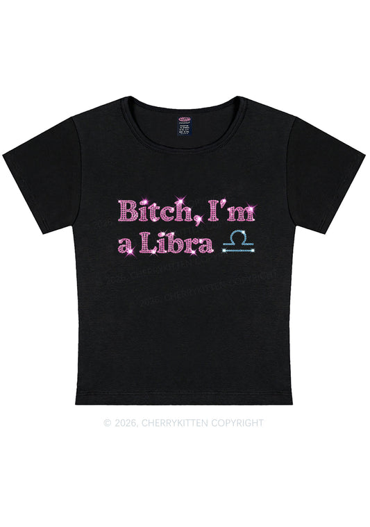 Rhinestone Bxxch Im A Libra Y2K Baby Tee Cherrykitten