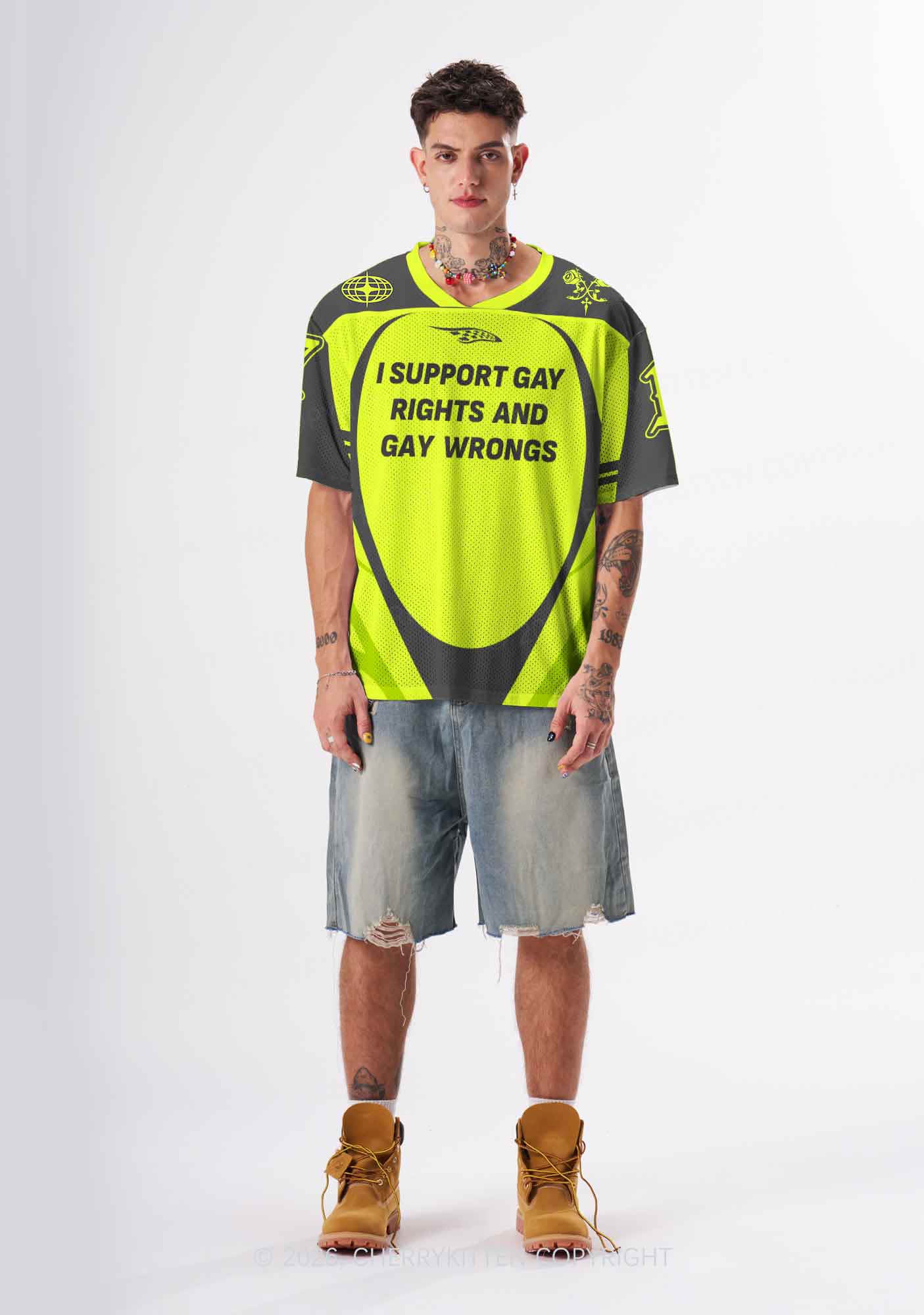 Lime Green I Support Gay Rights Pride Y2K Sport Jersey Shirts Cherrykitten