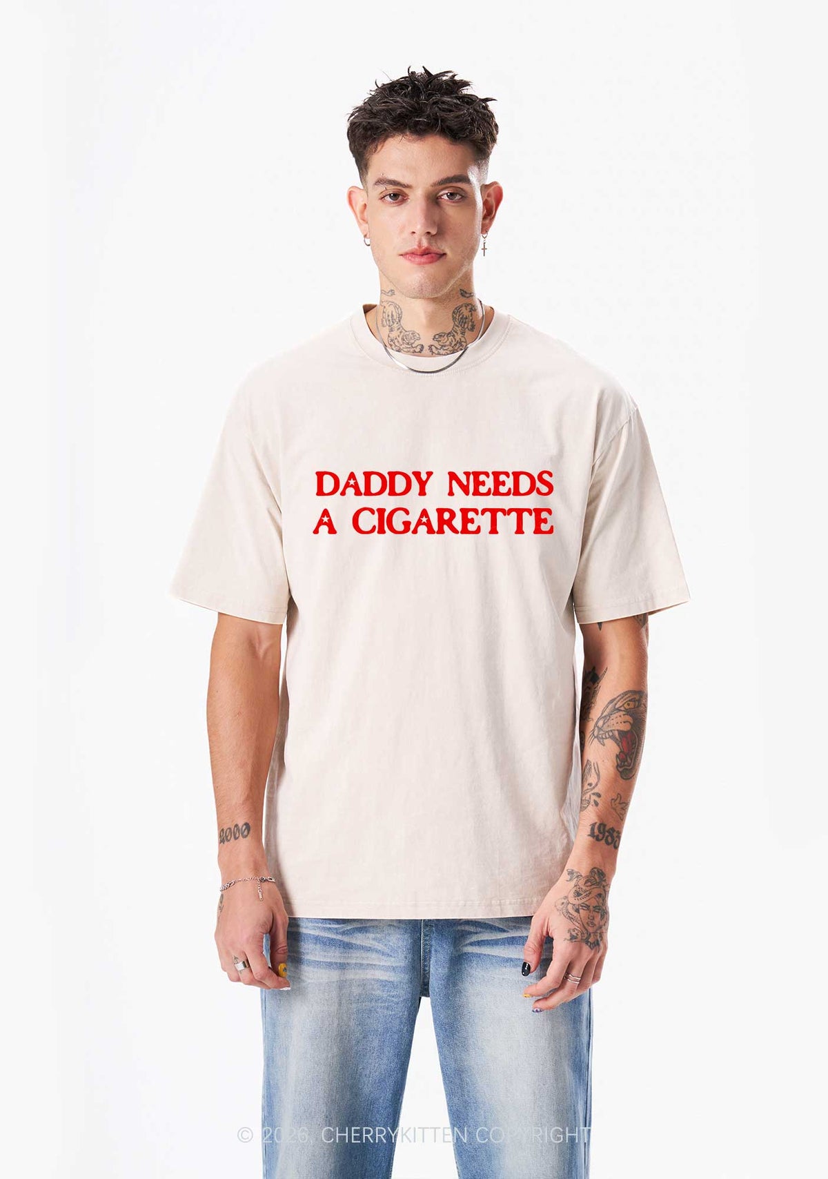 Daddy Needs A Cigarette Y2K Shirts Washed Tee Cherrykitten